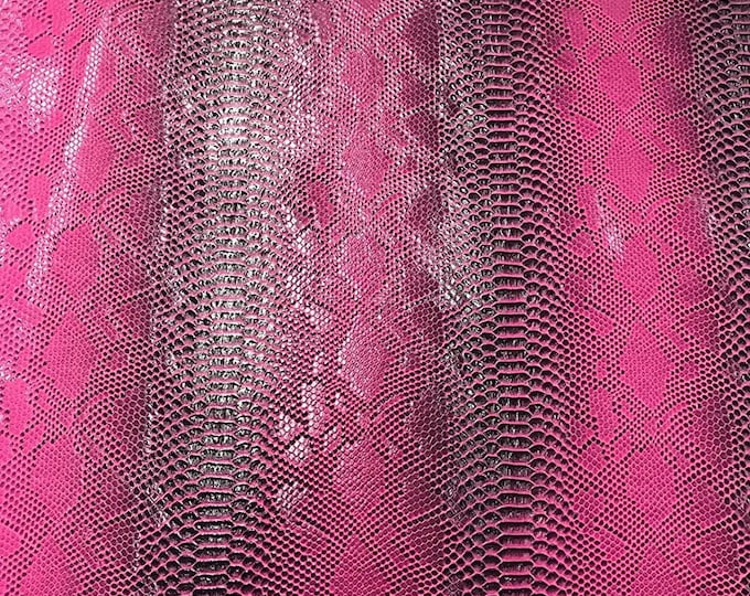 Magenta, 53/54" Wide Snake Fake Leather Upholstery, 3-D Viper Snake Skin Texture Faux Leather PVC Vinyl Fabric by The Yard