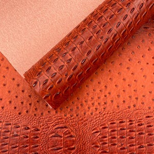 Poison Orange Gator Ostrich Embossed Vinyl Fabric By The Yard / 2 Tone Crocodile Ostrich Vinyl Leather 54&quot; Wide