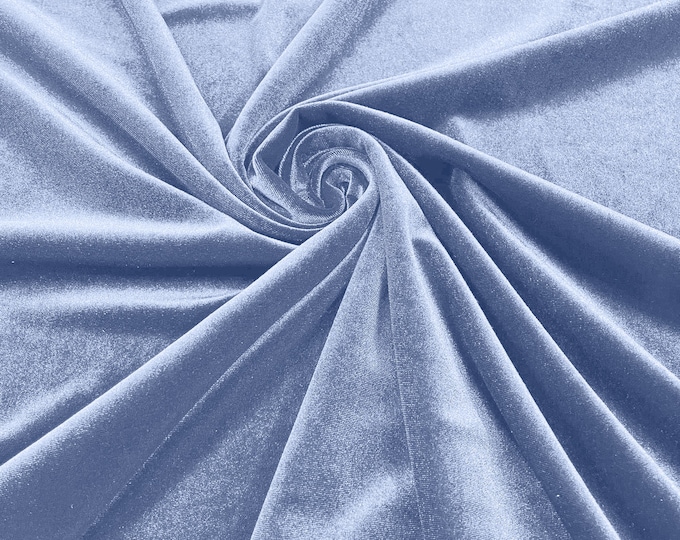 Sky Blue 60" Wide 90% Polyester 10 percent Spandex Stretch Velvet Fabric for Sewing Apparel Costumes Craft, Sold By The Yard.