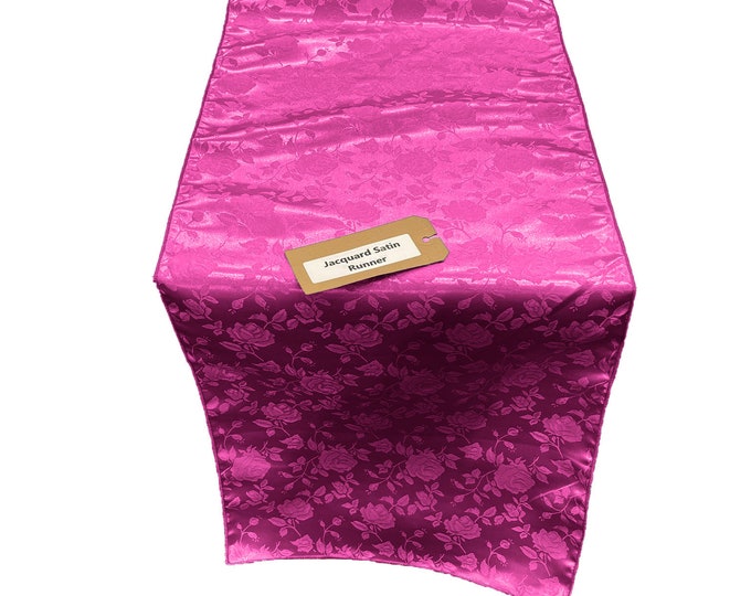 Fuchsia Jacquard Satin Roses Runner, Party Supply / Wedding / Decoration.