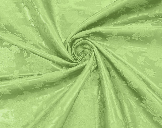 Lime 60" Wide Polyester Big Roses/Flowers Brocade Jacquard Satin Fabric/Cosplay Costumes, Skirts, Table Linen/Sold By The Yard.
