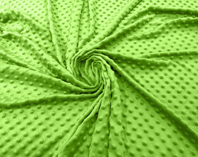 Lime Green Polka Dot Minky Fabric By The Yard | Super Soft Minkee Fabric | 58’’ Wide | 2 Way Stretch Polka Dot Minky Fabric.