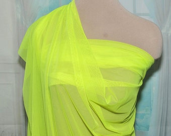 Neon Yellow 58/60" Wide Solid Stretch Power Mesh Fabric Nylon Spandex Sold By The Yard.