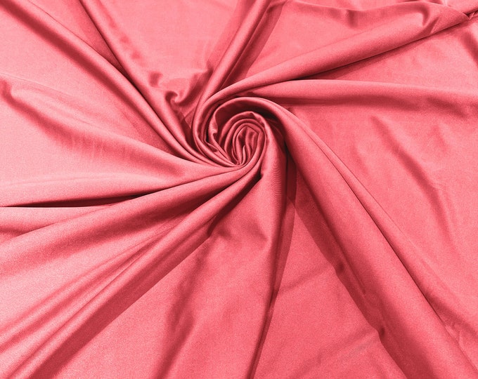 Neon Coral Shiny Milliskin Nylon Spandex Fabric 4 Way Stretch 58" Wide Sold by The Yard