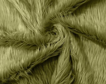 Olive Green Long Pile Faux Fur Fabric for Costumes, Crafts, and Home Decor
