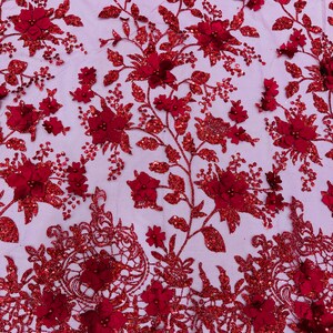 Burgundy 3d Princess Satin Flower Glitter Sequin Fabric/prom Fabric ...