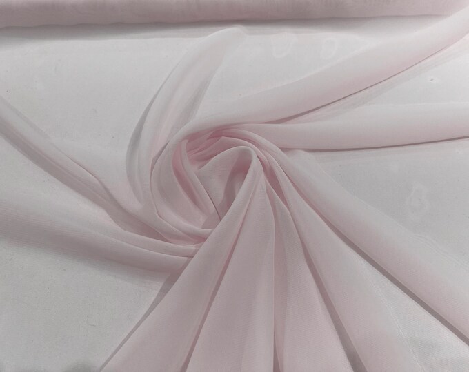 Light Pink 58/60" Wide 100% Polyester Soft Light Weight, Sheer, See Through Chiffon Fabric/ Bridal Apparel | Dresses | Costumes/ Backdrop