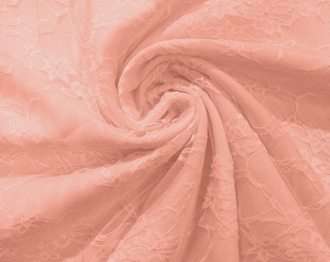 Peach Floral Vintage 4-Way Stretch Lace by the yard.