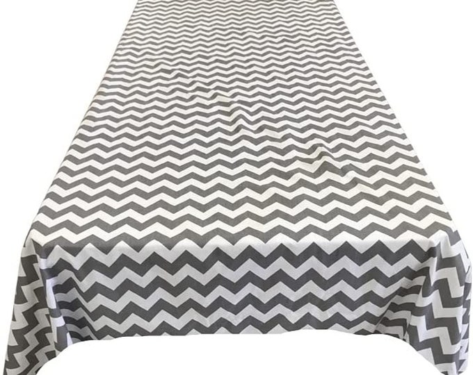 New Creations Fabric & Foam Inc, Chevron / Zig Zag Print Poly Cotton Tablecloth (White/ Silver, Choose Size Below