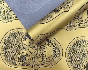 Gold Skull Embossed Fake Leather Upholstery, 3D Faux Leather PVC Vinyl Fabric.