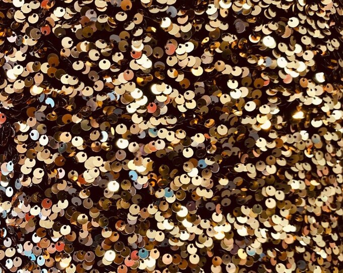 Gold Black  All-Over 5mm Shiny Sequins Stretch Velvet 54" Wide.