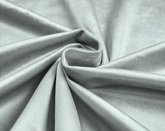 Silver 58"/60Inches Wide Royal Velvet Upholstery Fabric. Sold By The Yard.