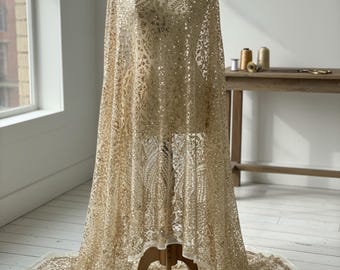 Sequins on Mesh Fabric, Gold Geometric Diamond Design on 4 Way Stretch
