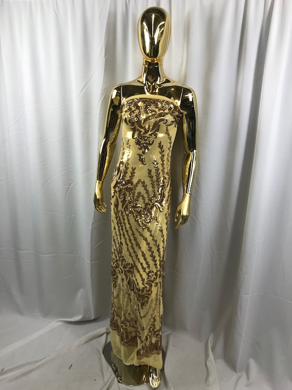 Gold 4 Way Stretch Power Mesh Lace Embroidered With Shiny Sequins-dresses- fashion-prom-nightgown-apparel-decorations-sold by the Yard. - Etsy