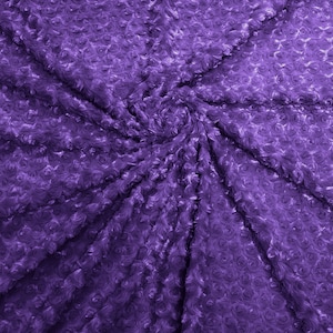 Purple  58&quot; Wide Minky Swirl Rose Blossom Ball Rosebud Plush Fur Fabric Polyester