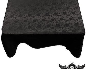 Black Square Tablecloth Roses Jacquard Satin Overlay for Small Coffee Table Seamless.