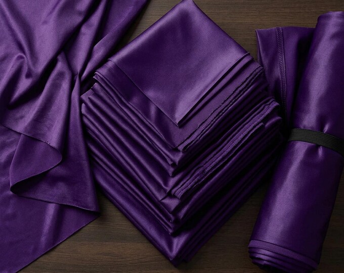 Purple Heavy Shiny Satin Stretch Spandex Fabric 58" Wide, Prom Dress Wedding Gown Apparel Fabric By The Yard