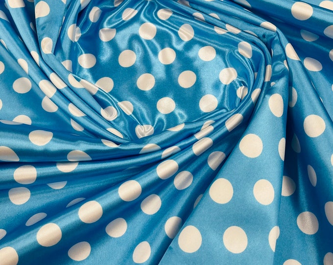 White 1/2 inch Multi Color Polka Dot On A Turquoise Soft Charmeuse Satin Fabric Sold By The Yard-60" Wide 100% Polyester.