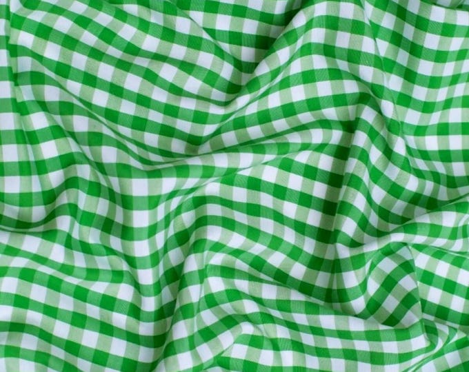 Lime Green Gingham 1/4" Checkered Poly Cotton 58" Wide Fabric- Sold by the yard