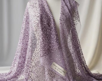Lavender Glitter Mesh Fabric by Yard, Sparkly Tulle Fabric, Sheer Sequin Mesh for Dresses, Prom, Bridal, Evening Gown Sewing