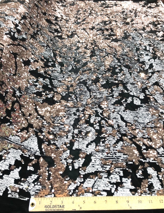 Sequins Flip Two Tone Camouflage Design on a Black Stretch Velvet, Sold by the Yard. Neon Yellow main image 0