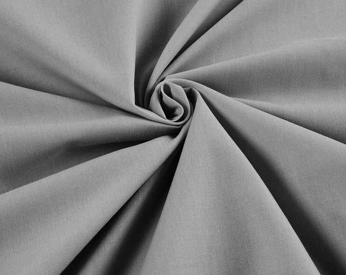 Silver - 58-59" Wide Premium Light Weight Poly Cotton Blend Broadcloth Fabric Sold By The Yard.