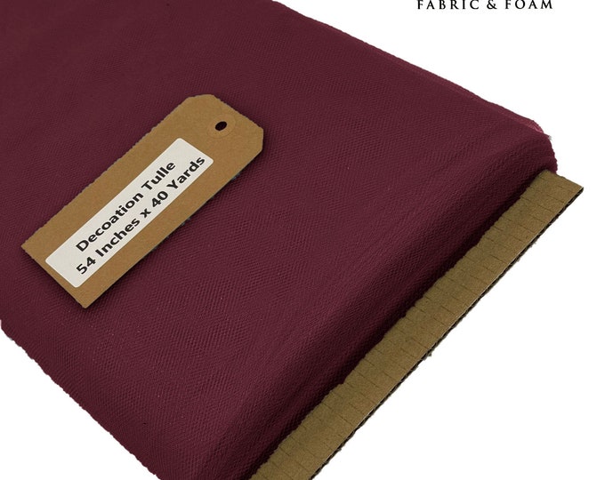 Burgundy 54" Wide by 40 Yards Long (120 Feet) Polyester Tulle Fabric Bolt, for Wedding and Decoration.