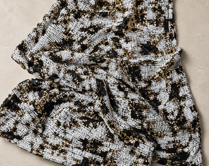 Rose Gold White Flip Sequin Camouflage Stretch Velvet Fabric By The Yard, Reversible Mermaid Sequin Fabric, Glam Apparel Fabric