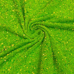 Neon Green Iridescent stretch velvet with luxury sequins all over 5mm shining sequins 2-way stretch, sold by the yard.