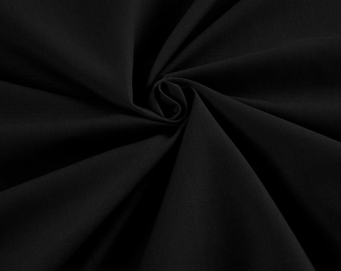 Black - 58-59" Wide Premium Light Weight Poly Cotton Blend Broadcloth Fabric Sold By The Yard.