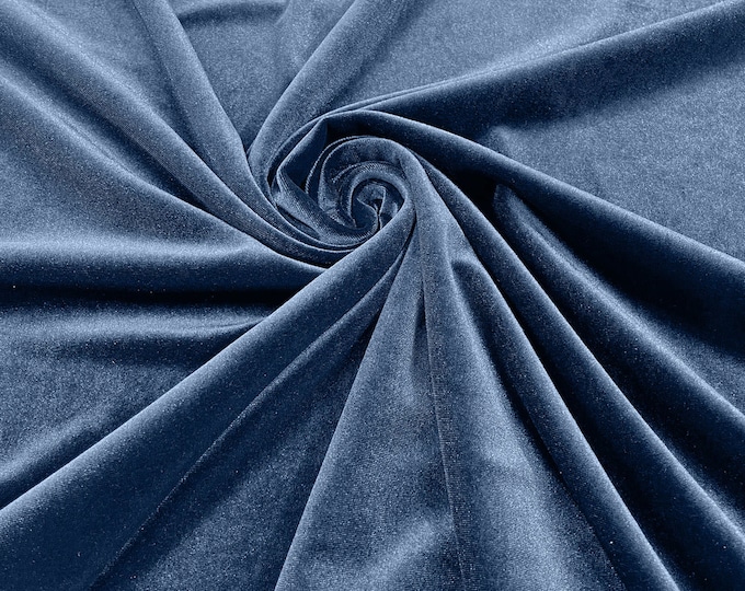 Steel Blue60" Wide 90% Polyester 10 percent Spandex Stretch Velvet Fabric for Sewing Apparel Costumes Craft, Sold By The Yard.