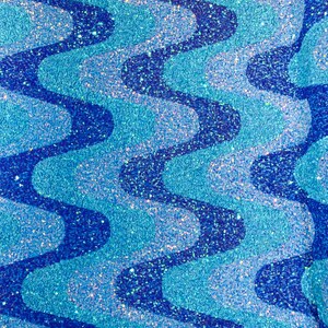 Aqua/Lavender/Clear Iridescent sequin Wave Design On Light Blue stretch velvet all over 5mm shining sequins 2-way stretch, sold by the yard.