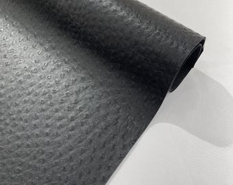 Faux Leather Upholstery Vinyl, Black 54” Wide Ostrich Texture Fabric Sold By The Yard