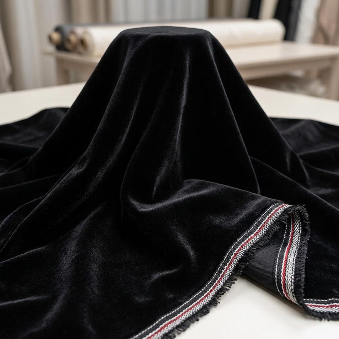 Black Micro Velvet Fabric by Yard, Soft Polyester Velvet Fabric