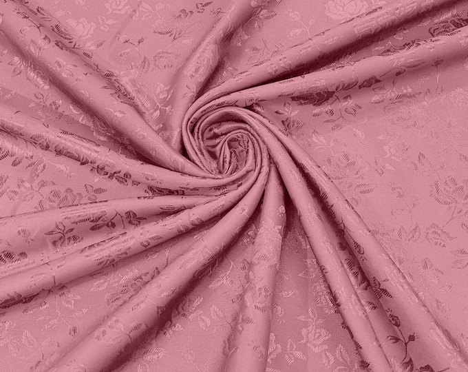Dusty Rose 60" Wide Polyester Roses/Flowers Brocade Jacquard Satin Fabric/Cosplay Costumes, Skirts, Table Linen/Sold By The Yard.