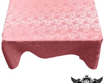 Pink Square Tablecloth Roses Jacquard Satin Overlay for Small Coffee Table Seamless.