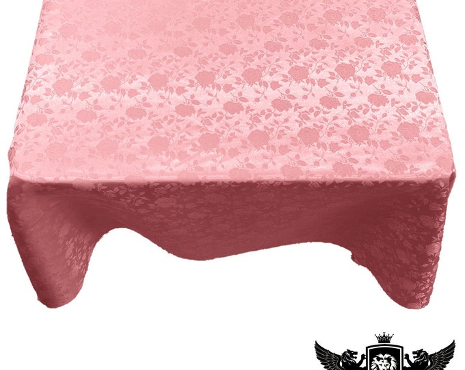Pink Square Tablecloth Roses Jacquard Satin Overlay for Small Coffee Table Seamless.