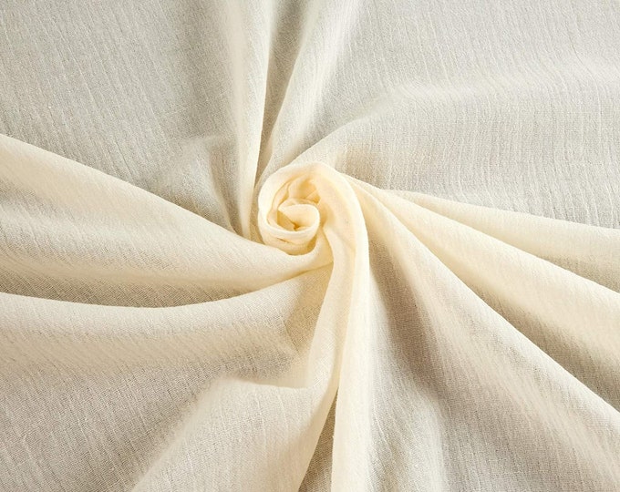 Ivory Cotton Gauze Fabric 100% Cotton 48/50" inches Wide Crinkled Lightweight Sold by The Yard.