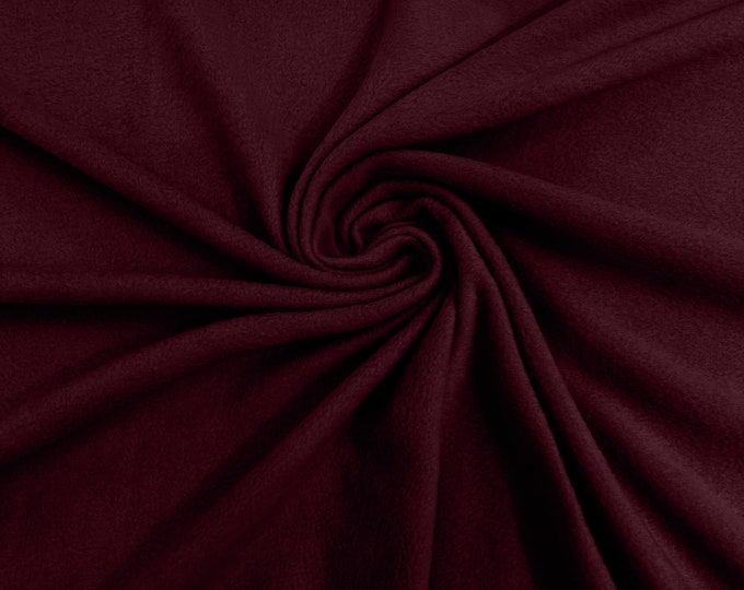 Burgundy Solid Polar Fleece Fabric Anti-Pill 58" Wide Sold by The Yard.