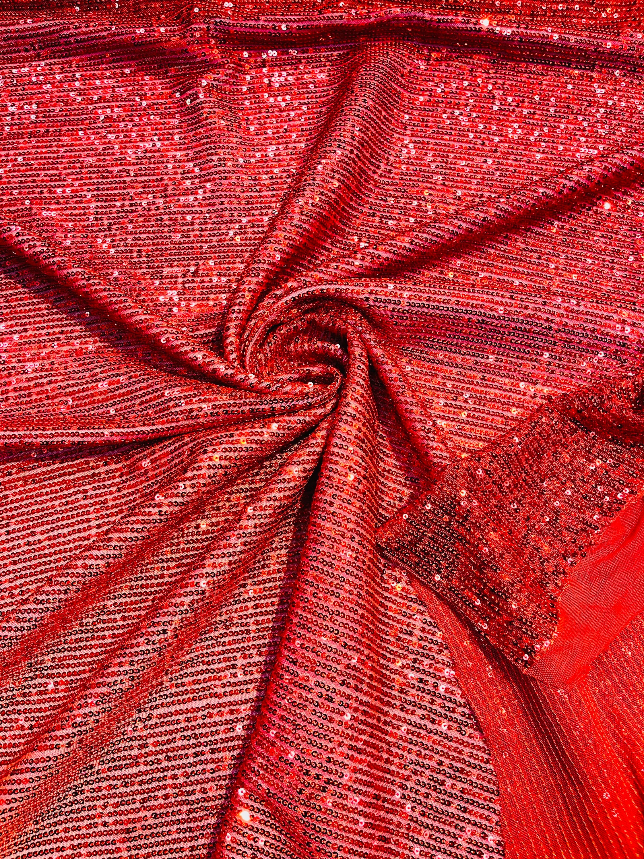 Red chain shiny sequins design on a 4 way stretch mesh fabric