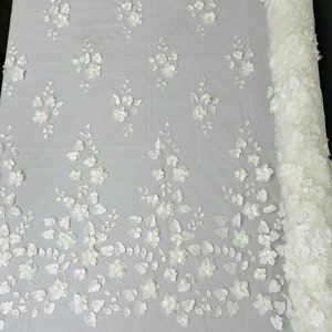 Ivory French Beaded Design Embroider On A Mesh-Prom-nightgown-sold By Yard. main image 1