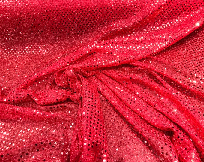 Red 44/45" Wide Faux Sequin Light weight Knit Fabric Shiny Dot Confetti for Sewing Costumes Apparel Crafts Sold by The Yard.