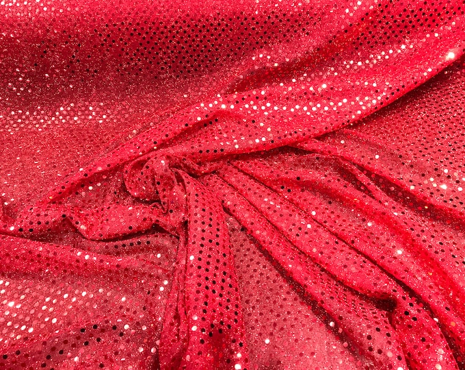 Red 44/45" Wide Faux Sequin Light weight Knit Fabric Shiny Dot Confetti for Sewing Costumes Apparel Crafts Sold by The Yard.