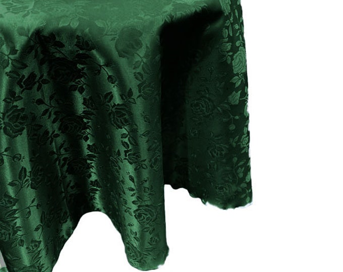 Hunter Green Round Tablecloth Roses Jacquard Satin Overlay for Small Coffee Table Seamless.