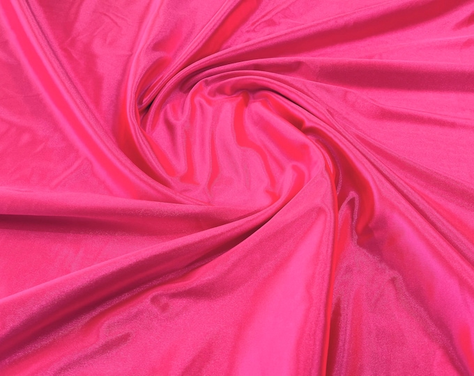 Neon Hot Pink Deluxe Shiny Polyester Spandex Fabric Stretch 58" Wide Sold by The Yard.