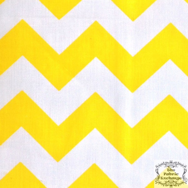 Yellow On White 58-60" Wide 1 inch Chevron Zig Zag Poly Cotton Fabric - Sold By The Yard