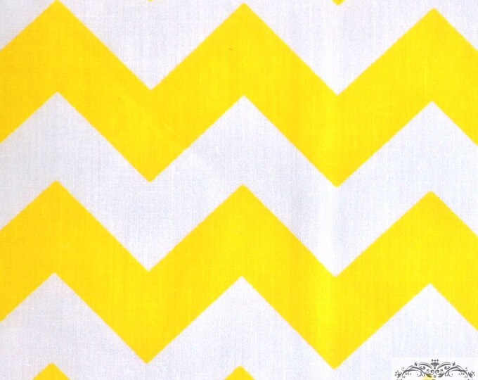 Yellow On White 58-60" Wide 1 inch Chevron Zig Zag Poly Cotton Fabric - Sold By The Yard