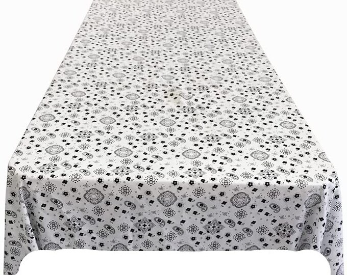 New Creations Fabric & Foam Inc, Bandanna Print Poly Cotton Tablecloth ( White , Choose Size Below