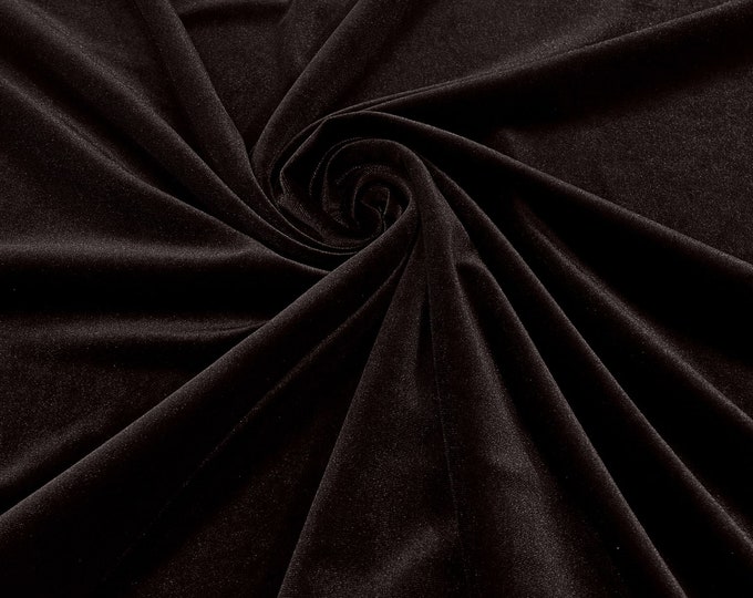 Brown 60" Wide 90% Polyester 10 percent Spandex Stretch Velvet Fabric for Sewing Apparel Costumes Craft, Sold By The Yard.