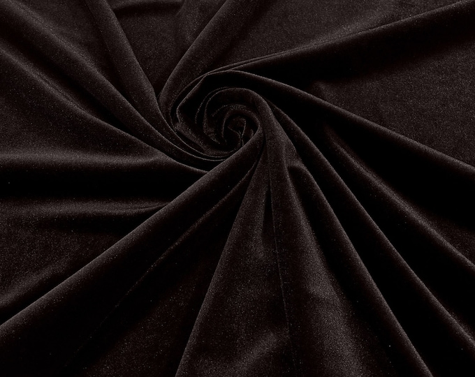 Brown 60" Wide 90% Polyester 10 percent Spandex Stretch Velvet Fabric for Sewing Apparel Costumes Craft, Sold By The Yard.